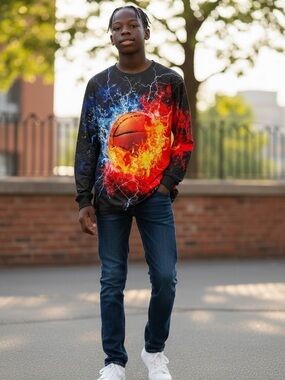 Boys Size Large Multi Color Basketball Long Sleeve Shirt